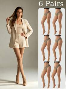 1/6 Pairs Women's Sheer Nude Pantyhose, Ultra Thin Natural Skin Tone Tights, High Waist No-Run Reinforced Toe Stockings, Comfort Everyday Wear - Apricot - View 9