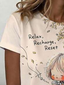 Allover Print Minimalist Casual Top, Summer For Women - Light Apricot - View 4