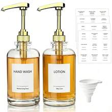 L LEESEPH 2pcs Glass Pump Bottles, 16.9oz Clear Glass Lotion Dispenser Bottles With Pump Head, Funnel And Labels, Refillable Empty Pump Bottles For Bathroom, Kitchen, Shower Storage, Suitable For Lotion, Shampoo, Body Wash, Liquid Hand Soap, Massage Oil And Conditioner - Multicolor - View 10