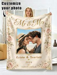 1pc Customized Photo Blanket, Personalized Flannel Blanket With Photo And Text, Office Nap Blanket, Comfortable Blanket, Mother's Day, Father's Day Gift For Parents, Bedding Blanket, Bed Customized Blanket, Customized Text Blanket, Personalized Home Blanket, Customized Name Blanket, Personalized Home Blanket With Photo And Text, Personalized Throw Blanket, Friend Blanket, Comfortable Blanket, Home Gift, Wedding Gift, Birthday Gift - Multicolor - View 6