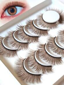 1 Box 6 Pairs Caramel Mixed Color False Eyelashes, Long Voluminous 3D Multi-Layer Mesh Effect, Winged Tail, Exaggerated European & Asian Style Stage Lashes For Natural Stage Makeup - View 7
