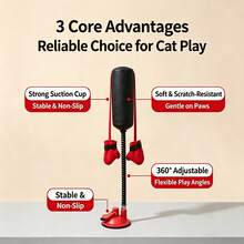 Cat Punching Bag Interactive Toy With Suction Cup Base And Spring Bounce, Includes Hanging Gloves, Indoor Self-Play Puzzle Toy For Kittens And Adult Cats, Relieves Boredom And Satisfies Hunting Instincts, Furniture-Protecting Pet Play Accessory - Black - View 8
