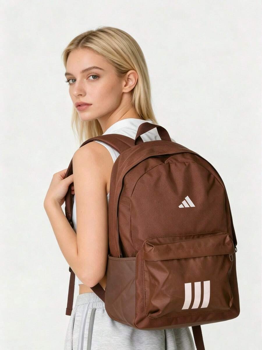 Adidas 25.9L Lightweight Sports Series 3-Stripes Practical Commuter Casual Storage Plain Weave Fabric Backpack Unisex Couple Style Russet - Reddish-brown - View 1