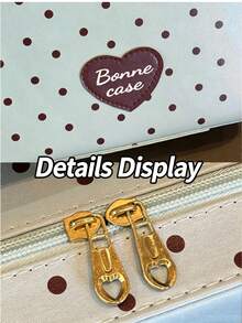 3pcs/1 Pc Polka‑Dot Heart Cosmetic Case, Vintage Sweet Style R Rectangular Shape, Double Zipper Compartment Portable Storage Makeup Bag, For Travel Daily Weekend Getaway - Multicolor - View 9