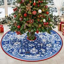 1pc Blue And White Porcelain Robin Pattern Christmas Tree Skirt, Elegant Holiday Decor, 5 Sizes, Unisex Holiday Gift, Suitable For Home And Party Christmas Home Decoration - Blue and White Robin Porcelain - View 7
