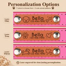 Collar personalizado de cuero PU suave para perros y gatos, dulce y lindo, grabado con láser CO2, con forro - Multicolor - Ver 3