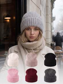1pc Women's Knitted Hat, Minimalist Solid Color Pearl Bow Design, Warm Ear Protection Wool Hat For Autumn/Winter - Pearl Bow - View 20