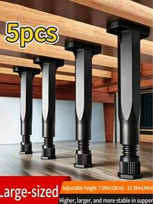 5pcs Adjustable Bed Frame Support Legs, Suitable For Multiple Height Ranges, Fits Double And Full Size Beds, Easy Installation, No Power Required. Sturdy And Durable Furniture Support Feet, Suitable For Bed Frame/Sofa/Vanity/Chair/Table And Other Furniture. - Black - View 1