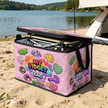1pc 2D Flat Foldable Zipper Storage Box, My Fidget Bag Stress Relief Rainbow Element Cartoon Full Print Design, Can Store Clothes, Bedding, Nail Tools, Holiday Sundries, Suitable For Bed Bottom, Wardrobe Placement And Moving Packing, Zipper Closure Secure, Reinforced Handle Durable Living Room Sundries Storage Basket, Dormitory Seasonal Change, Book Storage Supplies - A - View 8