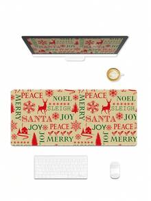 Christmas Large Mouse Pad, Vintage Christmas Letter Reindeer Snowflake Desk Mat, Non-Slip Rubber Bottom, Gaming Keyboard Desk Pad, Home Office Decor - View 6