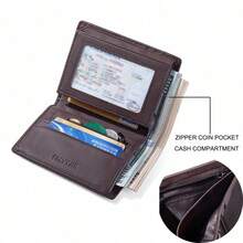 CAIBAOLAI 1pc Vintage Style Genuine Leather Men's Vertical Wallet, Slim Short Design, Can Hold ID Card And Multiple Credit Cards, Durable Classic Design, Portable And Easy To Carry - Brown - View 4