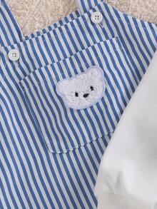 2pcs/Set Setelan Bayi Laki-laki Preppy Motif Beruang Lengan Panjang dan Celana, Gaya Kembali ke Sekolah Musim Gugur - Biru - View 6