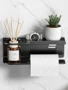 1 buah Tempat Penyimpan Kertas Toilet Gantung Dinding, Dapat Digunakan Sebagai Rak Penyimpanan Pengharum Ruangan Kamar Mandi, Rak Penyimpanan Multifungsi, Tempat Gulungan Kertas, Cocok untuk Dapur dan Kamar Mandi, Aksesoris Kamar Mandi - Hitam - View 2