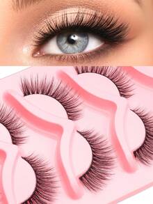 Atmospheric Natural Style Full Strip False Eyelashes, Beginner-Friendly, Natural Long Full Strip False Eyelashes, 5 Pairs For Daily Commute And Light Makeup - Black - View 4