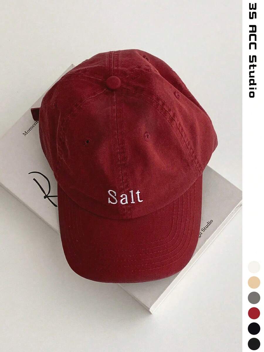 1pc Soft Top Plain Letter Embroidered Baseball Cap, New Spring/Summer Couple Versatile American Style Duck Bill Hat, Designer Style For Men And Women, Large Head Circumference, Grey Vintage Face-Slimming Sun Protection Baseball Cap