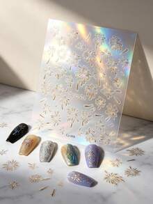 1 Sheet 3D Embossed Gold Foil Fireworks Nail Stickers Cat Eye Holographic Laser Glitter Fall Winter Nail Art Decorations - Multicolor - View 4