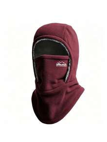 1pc New Autumn/Winter Mountain & Letter Print Fleece Balaclava Hat, Unisex Warm Hooded Cap For Daily Outdoor Cycling Wear - Multicolor - View 9