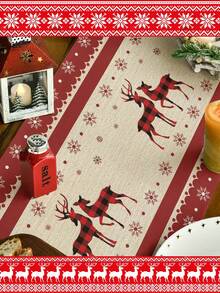 1pc Red And Black Buffalo Plaid Reindeer Design Christmas Table Runner, Christmas Tablecloth, Christmas Long Tablecloth, Faux Linen Polyester Material, Gift, Protective Cover, Rectangular Tablecloth, Washable, Suitable For Home Dinner, Coffee Table, Kitchen And Dining Room Decoration, Table Decoration Party And Scene Decoration, Home Decor, Outdoor Patio Table Runner Decoration, Entryway Decoration, Fireplace Mantle Decor - Red - View 9