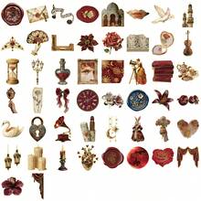 50Pcs Gold Foil Vintage European Palace PET Transparent Stickers, Retro Victorian Clock Violin Frame Decals, Clear Waterproof Sticker Pack For Journal Scrapbook DIY Decor - 50pcs/set - View 3