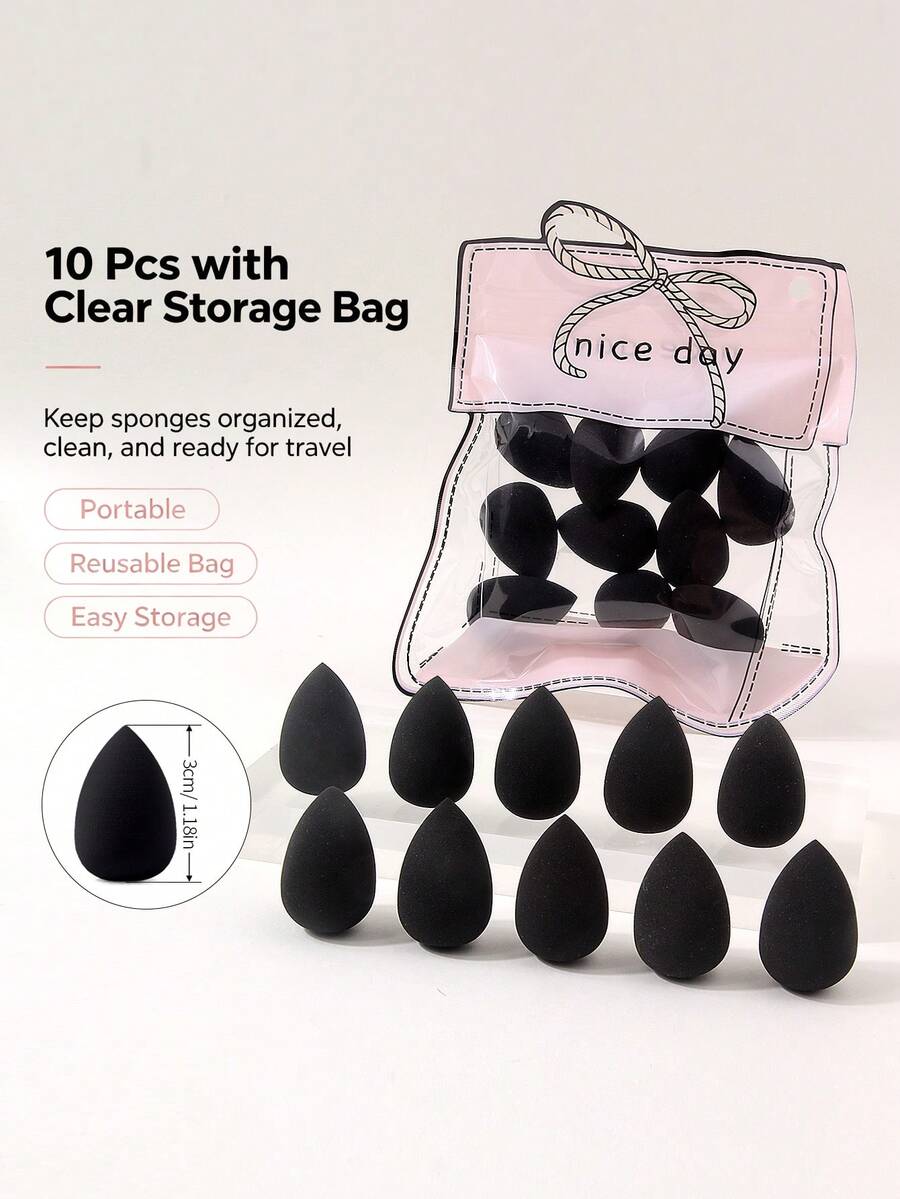 10pcs All‑In‑One Makeup Tool Set, Soft Makeup Sponges, Mini Sponges, Suitable For Foundation, Concealer, Loose Powder Setting, Wet And Dry Use Makeup Tools, Essential Daily Makeup Accessories For Women