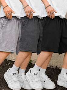 3pcs Tween Boys Loose Fit Mid-Thigh Length Casual Versatile Shorts - Black - View 10