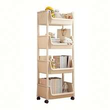 4-Wheel Heavy Duty Mobile Storage Cart, White Plastic/Metal Frame, Multi-Layer Mobile Shelving, Space-Saving Organization Tool For Office, Garage, Bedroom, Durable Material, Easy To Assemble Cart Frame - Multicolor Large - View 4