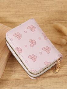Women's Bow Printed Double Zipper Credit Card Clip Bag, Card Short Wallet, Multiple Card Slots With Large Capacity, Suitable For Outdoor Use - Pink - View 8