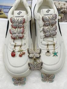4PCS/Set Bling Rhinestone Butterfly Shoe Lace Charms Accessories Starfish Shell Decorative Shoelace Clips DIY Pendants Decorations Cherry Shoe Buckles - Multicolor - View 2