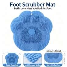Silicone Bathroom Foot Massage Scrub Pad, Anti-Slip Shower Floor Mat For Foot Exfoliating & Back Washing, Household Bath Cleaning Supplies - Blue - View 3