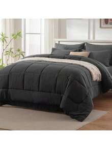 Luxury Bedding Comforter Duvet Cover Reversible Sleep Blanket 3D Polyester Quilted Queen Size All-Season GentleSoft Down Alternative Comforter With 4 Corner Ties Machine Washable Gift For Women/Men - Dark Grey - View 1