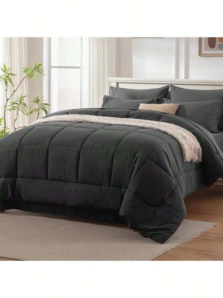 Luxury Bedding Comforter Duvet Cover Reversible Sleep Blanket 3D Polyester Quilted Queen Size All-Season GentleSoft Down Alternative Comforter With 4 Corner Ties Machine Washable Gift For Women/Men - Dark Grey - View 1