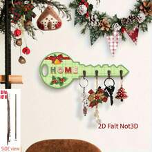2D Flat Fashionable Wooden Key Hook Storage Rack Suitable For Entryway Living Room And Bedroom Decoration _ Multi-Functional Wall-Mounted Key & Coat Rack _ Christmas Halloween And Holiday Home Decor - Multicolor - View 2