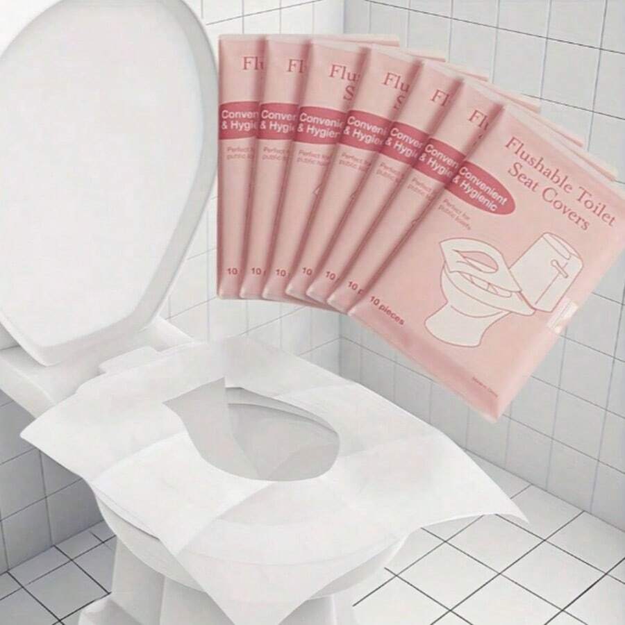 100pcs Portable Disposable Toilet Seat Covers - Suitable For Hotels, Airplanes And Outdoor Camping, Individually Wrapped, Soft And Hygienic, Fits Most Toilet Shapes, Essential For Public Restrooms, Portable Toilet Seat Covers, Airplane Bathroom Accessories, Hygiene Protection, Toilet Seat Covers, Travel Essentials - View 1
