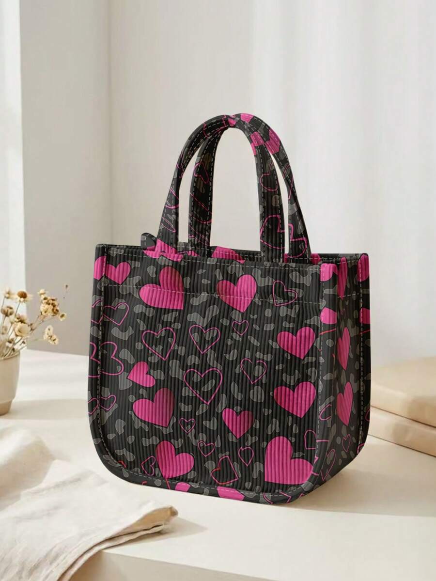 1pc Leopard Print Patterns Corduroy Tote Bag, Snap Button Closure Cute Handbag, Reusable Lunch Tote Bag For Student School Daily Outdoor Shopping Use - Multicolor - View 1
