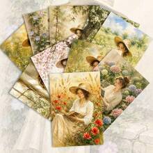 24pcs + 1 Red Envelope Elegant Pastoral Style Holiday Postcards, Woman Reading In Garden, Text "Reading Is A Journey", Suitable For Friends, Spring Festival, Vintage Oil Painting Style - Sets - View 4
