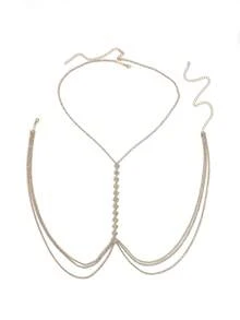 Women's Sparkling Rhinestone Body Bra Chain, Bohemian Style Bikini Bra Accessory, Fashionable And Elegant Chain, Women's Breast Jewelry - Multicolor - View 5