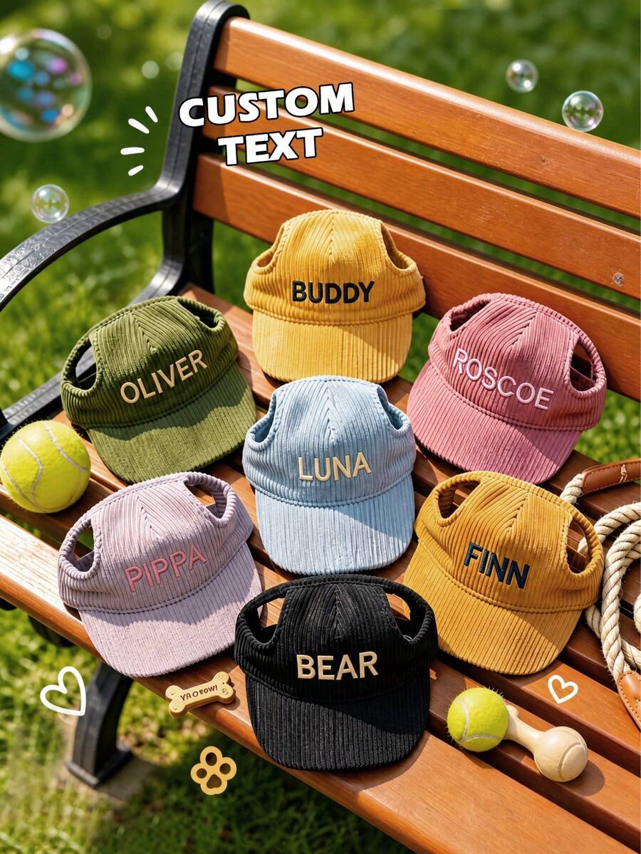 Personalized Embroidered Dog Hat, Cat Hat, Pet Hat With Ear Holes, Personalized Corduroy Pet Hat, Suitable For Small, Medium And Large Breeds Of Dogs, Pet Gift