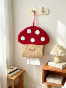 1pc/10pcs Fun Fabric Hanging Tissue Box, Mushroom Shape, Embroidered Face Pattern And Hanging Rope, Tissue Dispenser, Wall-Mounted Tissue Storage Bag, Bedroom Dorm Home Indoor Daily Decoration, Room Decor, Bedroom Decor - Multicolor - View 7