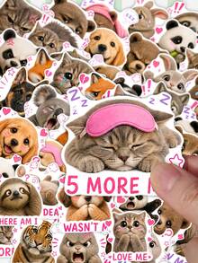 50Pcs Funny Meme Animal Decorative Stickers, Realistic Pet Expression Waterproof Stickers For Laptop, Water Bottle, Journal, Scrapbook - Multicolor - View 2