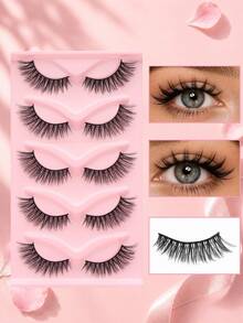 5 Pairs Full Strip False Eyelashes, Soft Lightweight Natural Fluffy Style, Thin Non-Pressing On Eyes, Easy To Apply For Beginners, Reusable, Suitable For Daily Commute And Light Makeup - Black - View 10