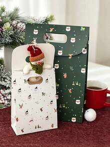 1/4pcs Christmas Gift Bags, Snowman, Reindeer And Tree Pattern Design, Red White Green Color Scheme, Suitable For Christmas, Thanksgiving, Birthday, Wedding And Other Holiday Party Gift Bags - Multicolor - View 5