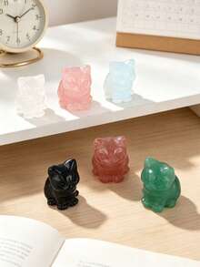 Natural Stone Cat Figurine, Hand‑Carved Crystal Cat Statue With Velvet Pouch, Decorative Desktop Ornament For Home Gift Collection - Multicolor - View 2
