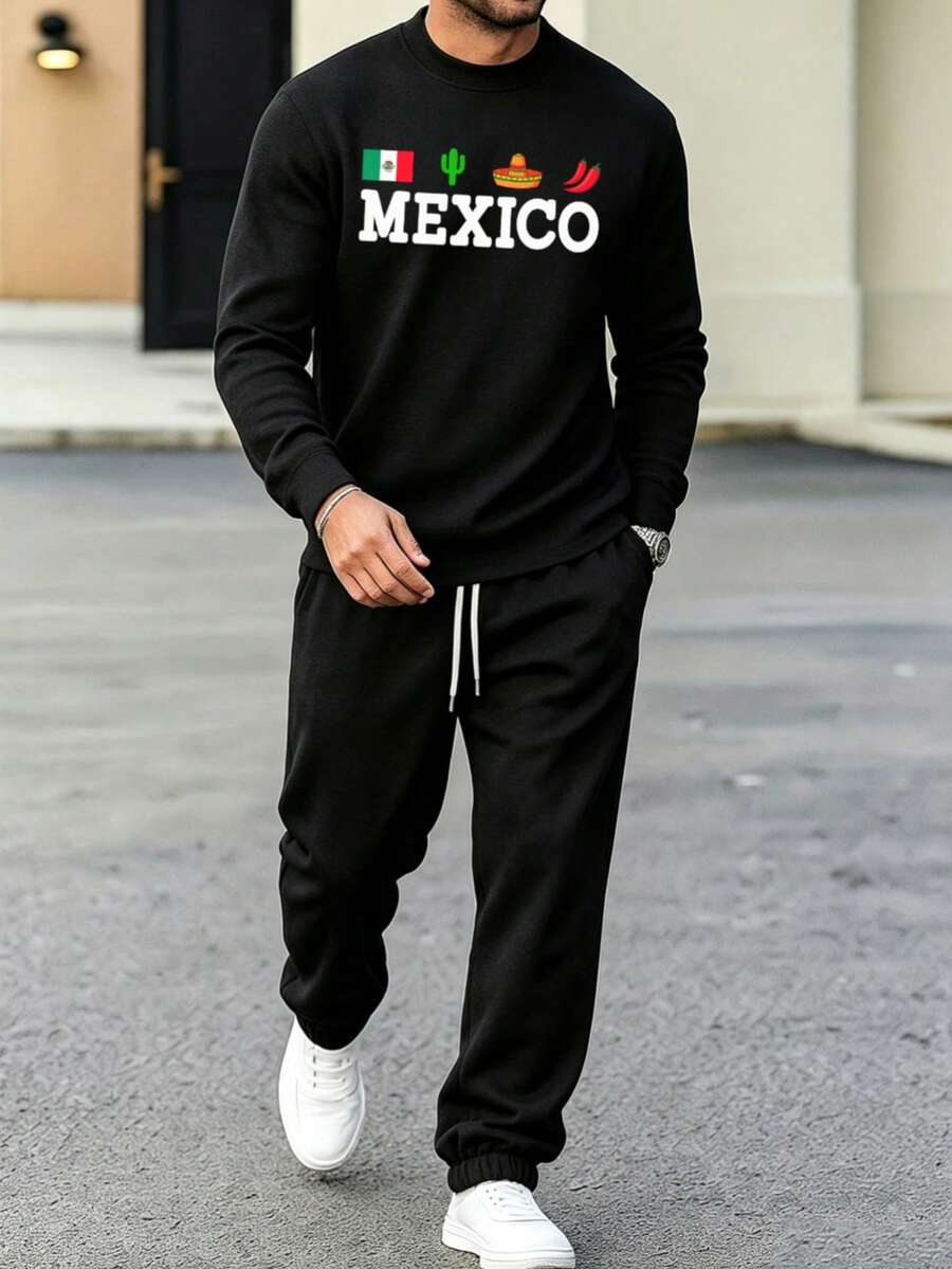 Impala UCCPT Conjunto informal Hombre Sudadera Cuello Redondo Holgado Aesthetic Manga Larga Casual, Envío desde México, pieza cómoda pensada para uso diario, genera outfits sencillos y modernos - Negro - Ver 1