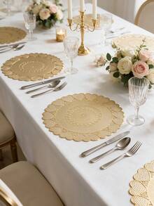 4/120pcs Hollow Gold PVC Placemats, Washable Tabletop Protector, Non-Slip Table Mat, Odorless Decorative Mat, Suitable For Restaurant, Cafe, Homestay, Fit For Holiday, Party, Gathering, Birthday, Wedding, Dinner - Multicolor - View 7