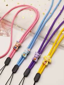 1pc Solid Color Thin Nylon Phone Wrist Strap, Cute 3D Cartoon Animal Panda Rabbit Decor Anti-Loss Wrist Strap, Suitable For Daily Matching As Keychain, Bag Charm Accessory - Multicolor - View 2