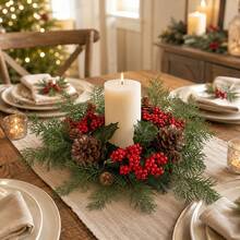 1 Buah Tempat Lilin Natal Bentuk Karangan Bunga untuk Ruang Tamu, Dekorasi Meja dengan Jarum Pinus Buatan, Tempat Lilin Aromaterapi (Lilin Tidak Termasuk) - MultiWarna - View 7