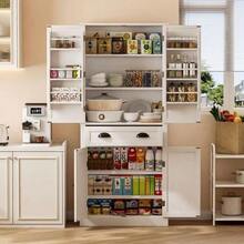 182 Cm Storage Cabinet, 4 Doors And 1 Drawer, 2 Doors With Shelves, 6 Storage Compartments And 4 Adjustable Shelves, Suitable For Kitchen, Dining Room And Living Room, White - White - View 3