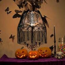 Gothic Black Lace Skull Tassel Lampshade, Elegant Gothic Pendant Light Shade, Suitable For Halloween Decoration, Pendant Light, Table Lamp, Ceiling Light, Party Decoration - Lace Fringe Style - View 11