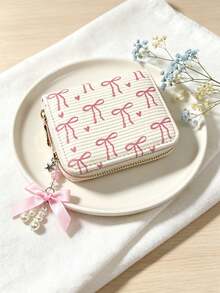 Women's Bowknot Polka Dot Short Card Holder Coin Purse Cute Girly Style Student Portable Small Wallet - White - View 1