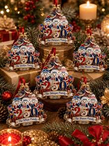 Custom Snowman USA 250th Anniversary Commemorative Personalized Shaped Acrylic Christmas Ornament, Patriotic American Souvenir - Multicolor - View 2